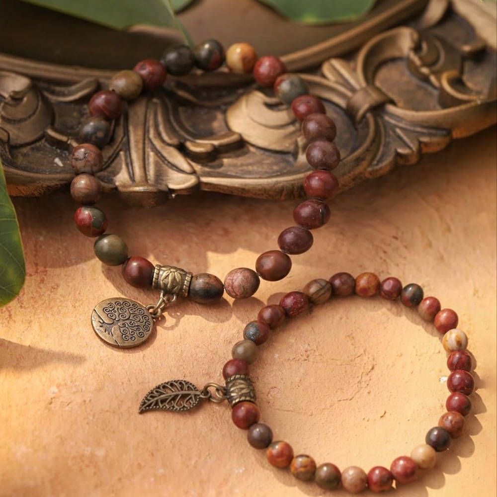 🆕New Picasso Jasper Tree Of Life Bracelet Set - Picture 3 of 4